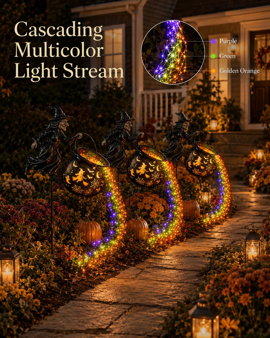 Halloween Witch Cauldron Projection Garden Light – Magical Outdoor Halloween Yard Decoration