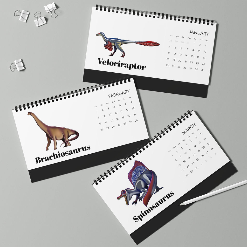 Prehistoric Pedia 2026 Desktop Calendar — Dinosaur Grid Planner
