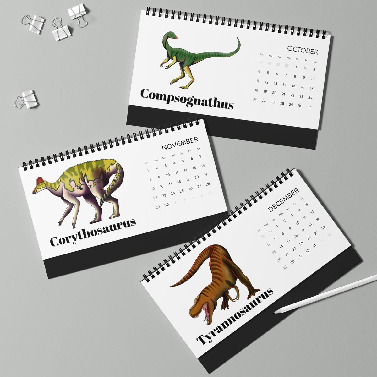 Prehistoric Pedia 2026 Desktop Calendar — Dinosaur Grid Planner