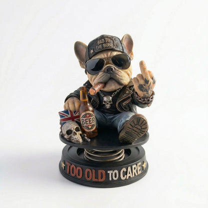 "Too Old To Care" Hardcore Frenchie Dashboard Bobblehead😎 - Rebellious Middle Finger Bulldog Car Decor