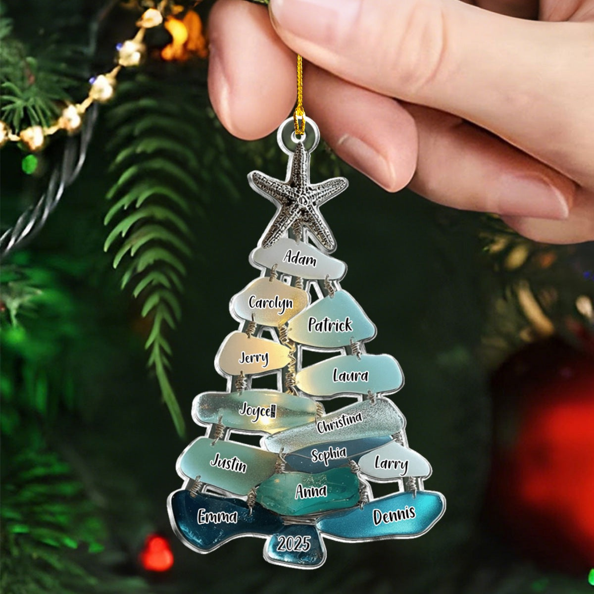 Family Sea Glass Christmas Tree - Personalized Family Ornament
