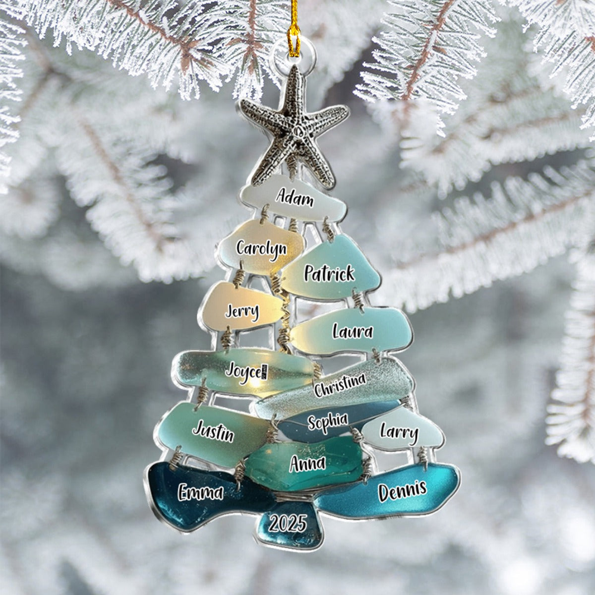 Family Sea Glass Christmas Tree - Personalized Family Ornament