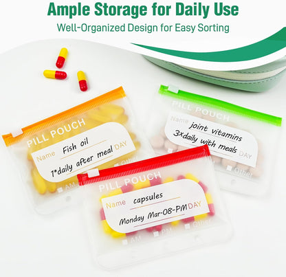 Waterproof Pill Organizer Pouch Set – 14 Removable, Colour-Coded Bags, Easy to Label & Refill