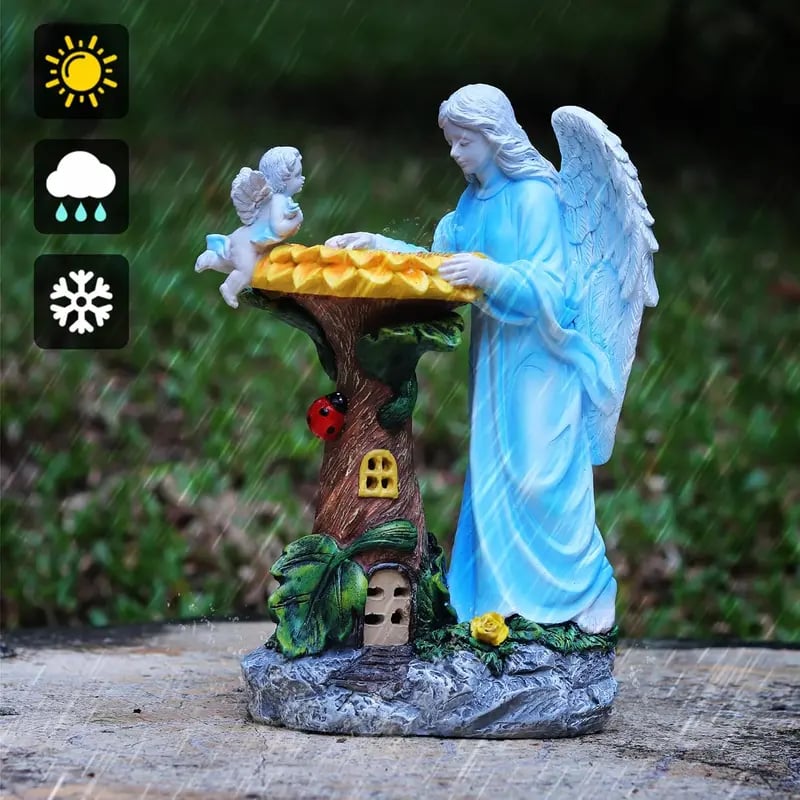 Solar Angel Outdoor Decor with Color Changing Light Sunflower Statue Sculpture Lawn Ornament Yard Art