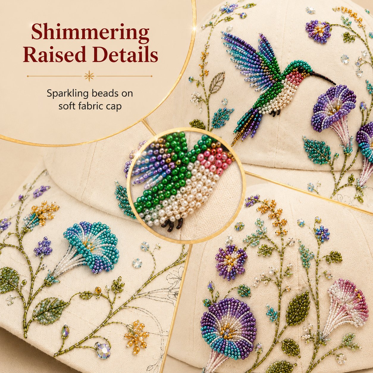 🧢🌸 Premium Hummingbird Garden Beaded Hat DIY Kit | Luxury Flocked Canvas with Scratch-Resistant Non-Fading Pearl Beads DIY Handmade Floral Cap Decor 🌿🪡✨