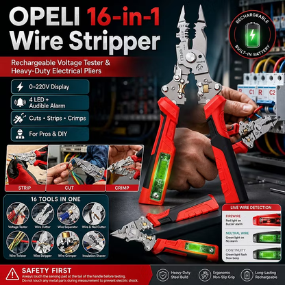 ⚡🛠️16-in-1 Multifunctional Electrical Pliers with Voltage Tester, Heavy Duty Wire Stripper for Electricians & DIY Projects