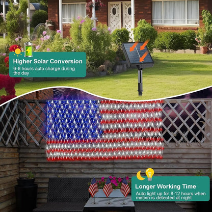 🔥Giant 250th Anniversary Flag Net Lights | 420 Super Bright LEDs - Massive 6.5ft x 3.3ft Solar Patriotic Decor ✨🇺🇸