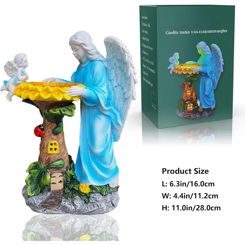 Solar Angel Outdoor Decor with Color Changing Light Sunflower Statue Sculpture Lawn Ornament Yard Art