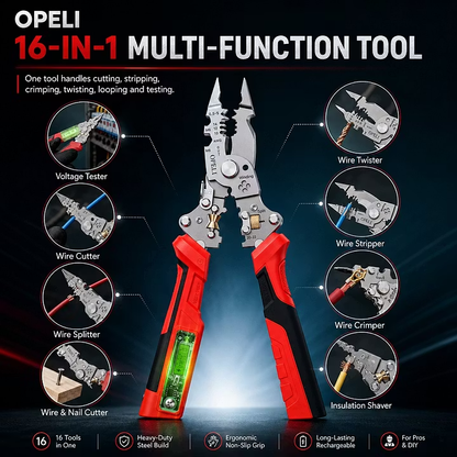 ⚡🛠️16-in-1 Multifunctional Electrical Pliers with Voltage Tester, Heavy Duty Wire Stripper for Electricians & DIY Projects
