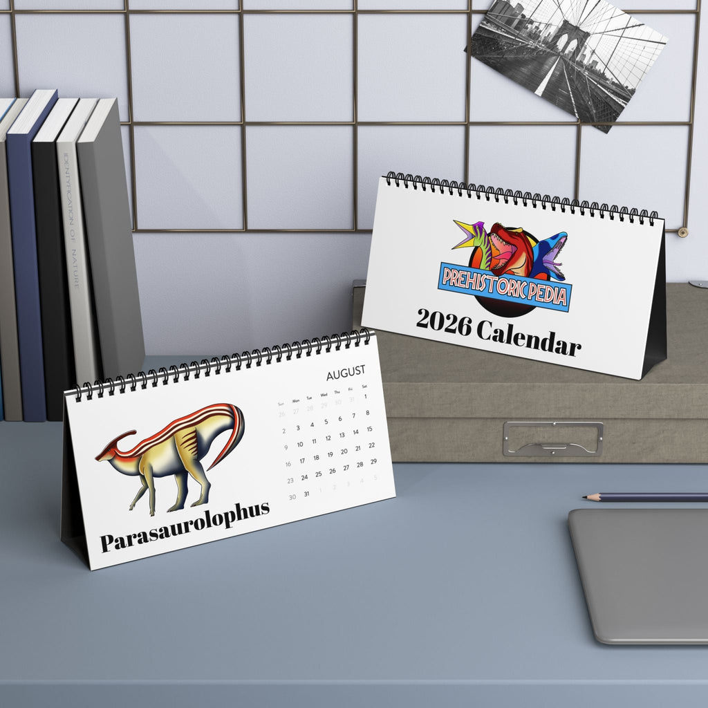 Prehistoric Pedia 2026 Desktop Calendar — Dinosaur Grid Planner
