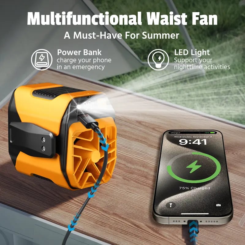 Personal Portable Waist Clip Fan, Hands-Free Hanging Neck Fan