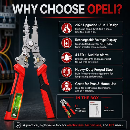 ⚡🛠️16-in-1 Multifunctional Electrical Pliers with Voltage Tester, Heavy Duty Wire Stripper for Electricians & DIY Projects
