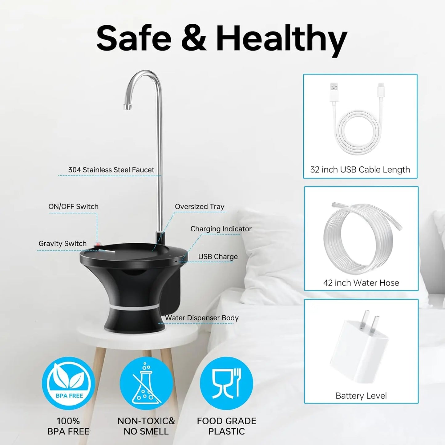 Automatic Electric Drinking Water Bottle Pump for 2-5 Gallon Water Jugs