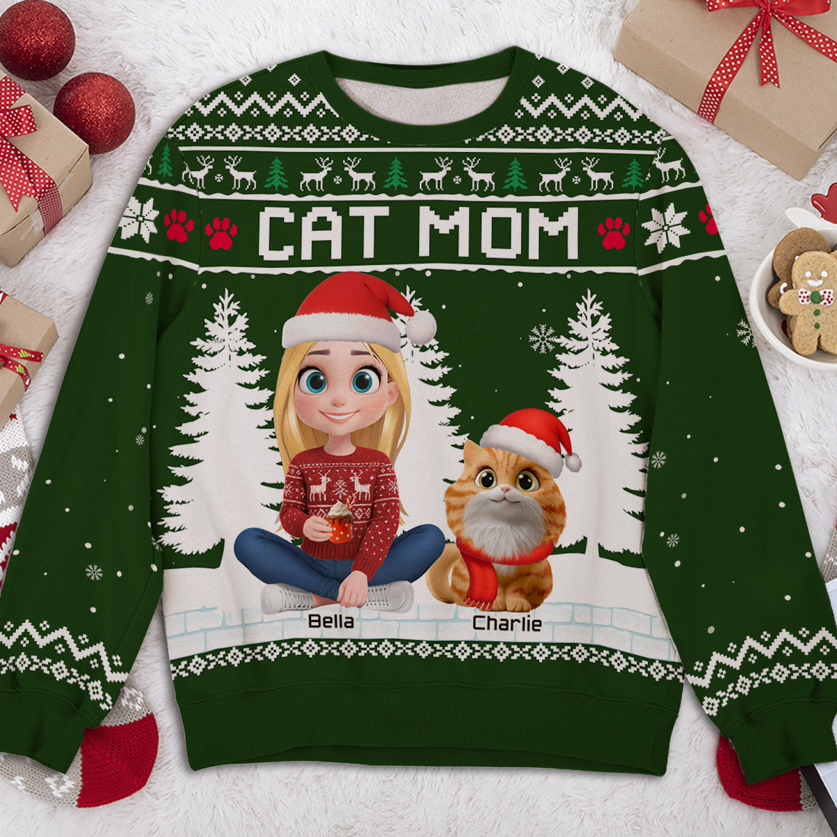 Happy Christmas With My Mom Dad Cartoon - Personalized Custom All-Over-Print Sweatshirt