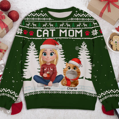 Happy Christmas With My Mom Dad Cartoon - Personalized Custom All-Over-Print Sweatshirt