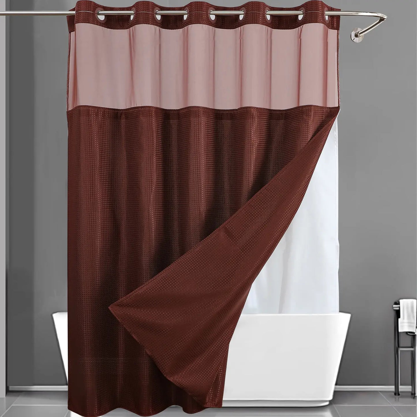 No Hook Shower Curtain with Snap-In Liner