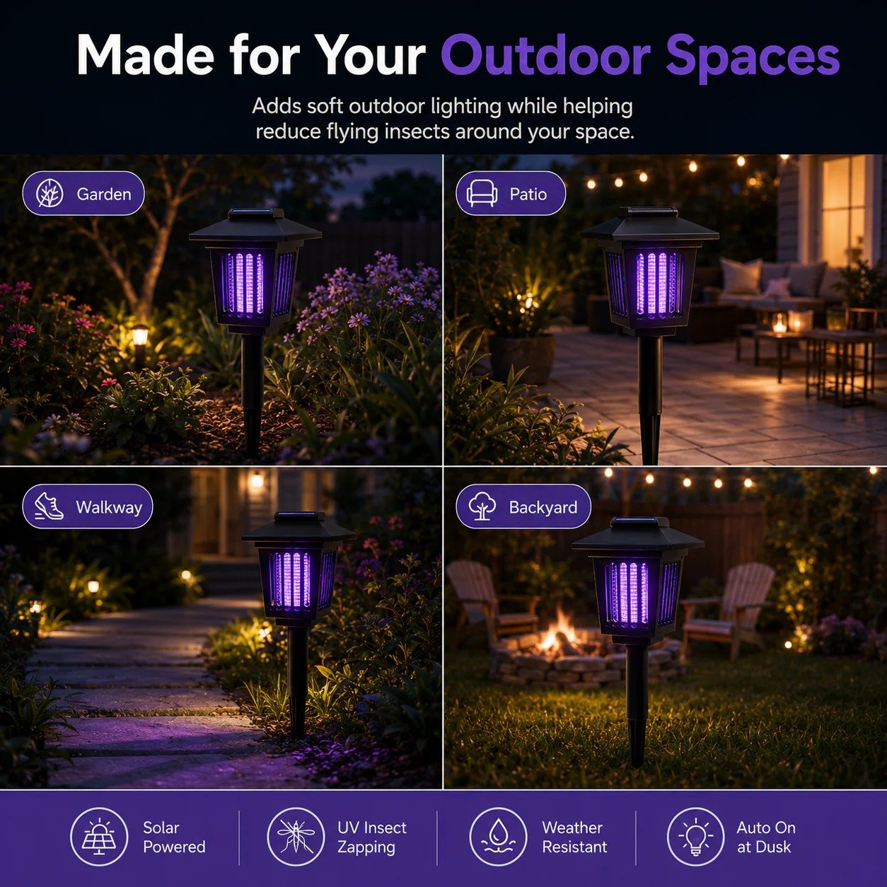 Solar Mosquito Zapper Light – Outdoor Garden Stake Lamp, UV Insect Killer & Solar Pathway Light