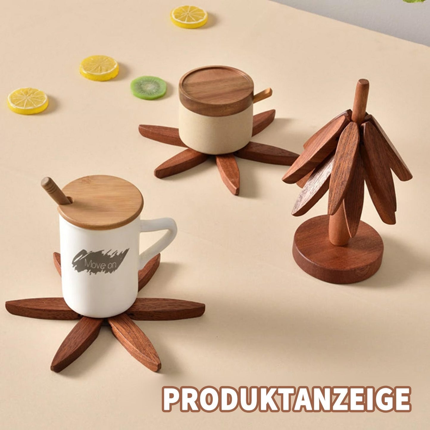 🎅Natural Tree Coaster Set – 4 Bamboo & 1 Stand in the Shape of a Christmas Tree