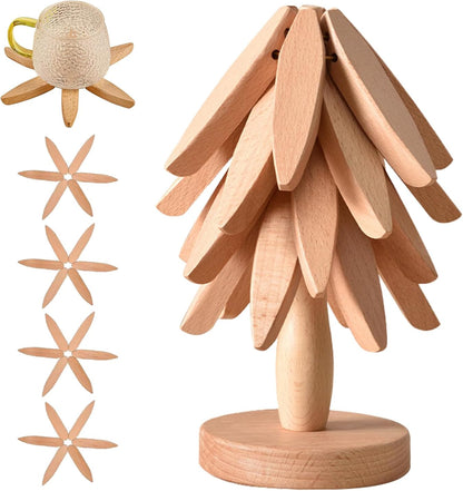 🎅Natural Tree Coaster Set – 4 Bamboo & 1 Stand in the Shape of a Christmas Tree