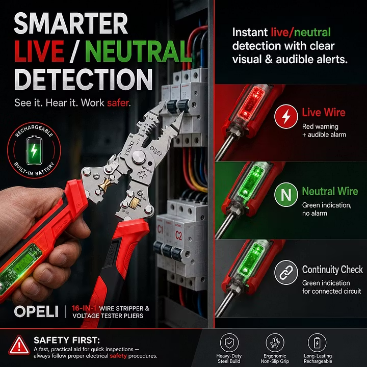 ⚡🛠️16-in-1 Multifunctional Electrical Pliers with Voltage Tester, Heavy Duty Wire Stripper for Electricians & DIY Projects
