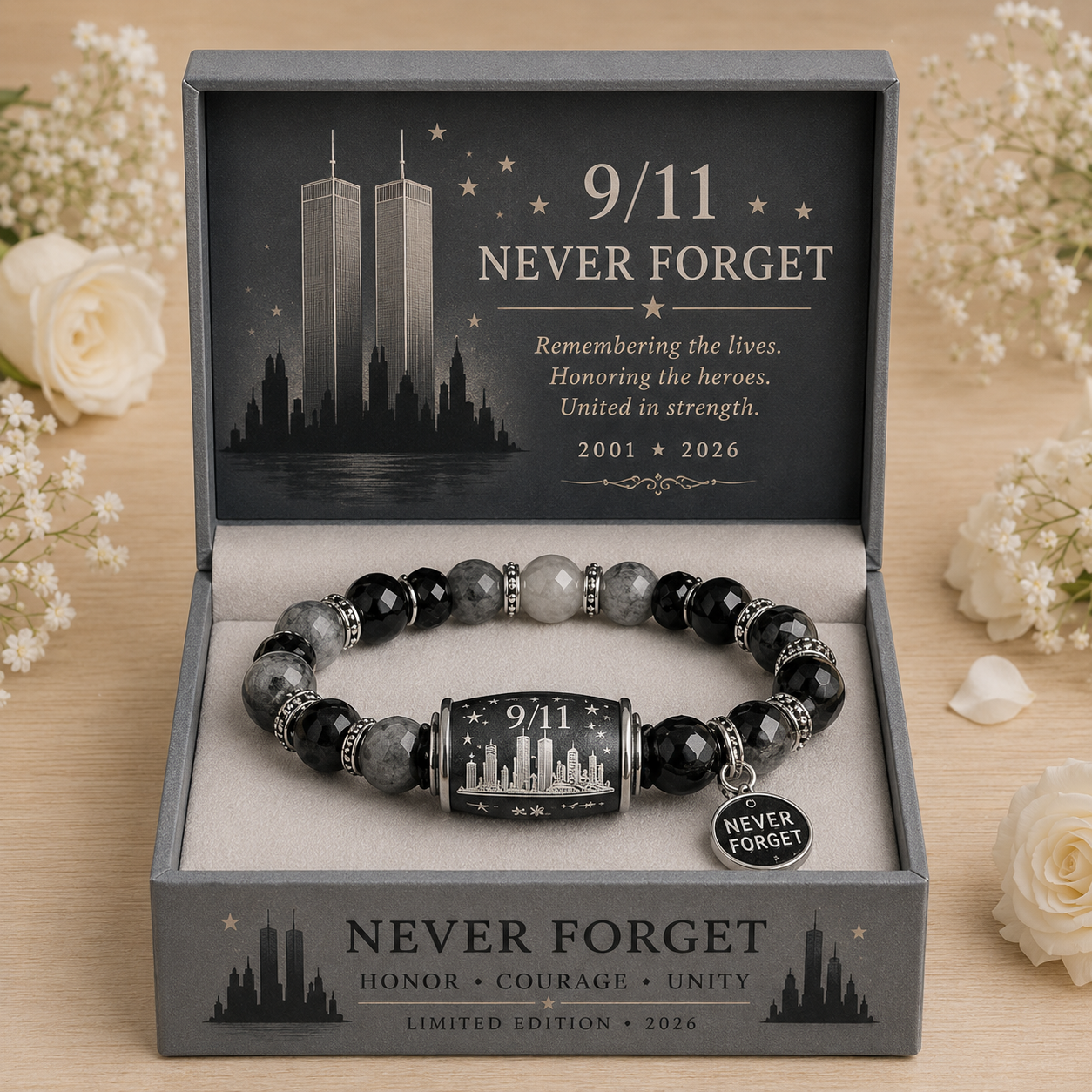 💖🎁9/11 Never Forget Commemorative Bracelet – 25th Anniversary Limited Edition