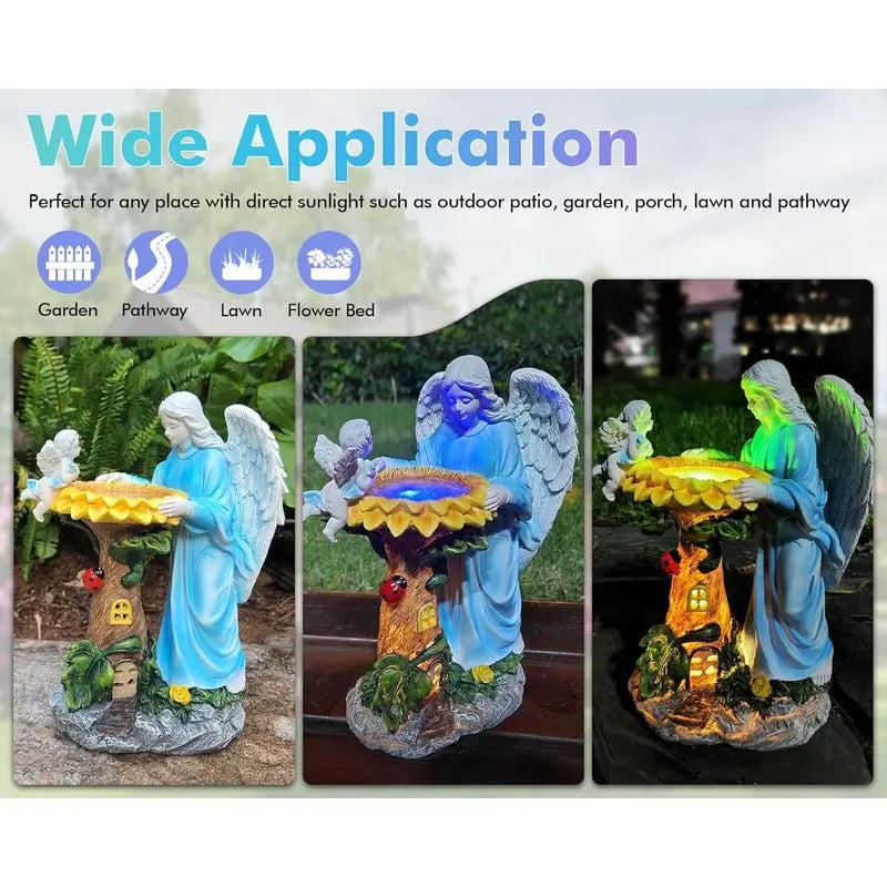 Solar Angel Outdoor Decor with Color Changing Light Sunflower Statue Sculpture Lawn Ornament Yard Art