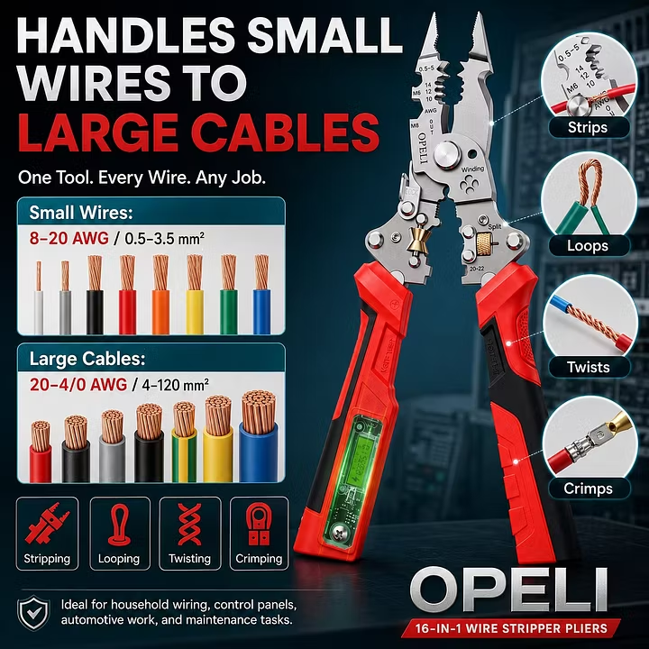 ⚡🛠️16-in-1 Multifunctional Electrical Pliers with Voltage Tester, Heavy Duty Wire Stripper for Electricians & DIY Projects
